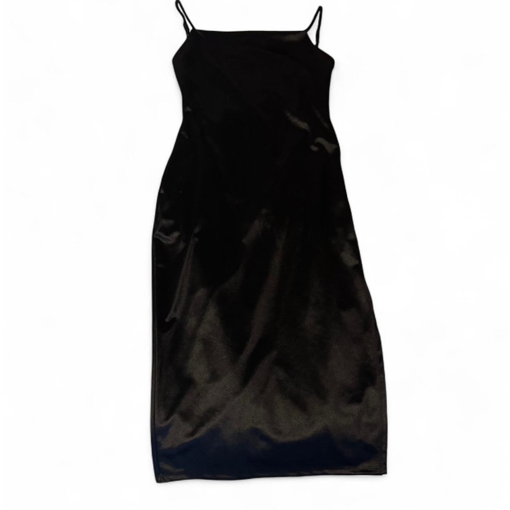Vibe Black Satin Midi Dress